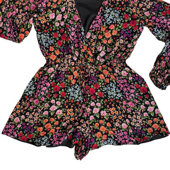 Yumi Kim Floral Print Romper Women's Large Long Balloon Sleeves Flowy Romantic - Picture 2 of 16